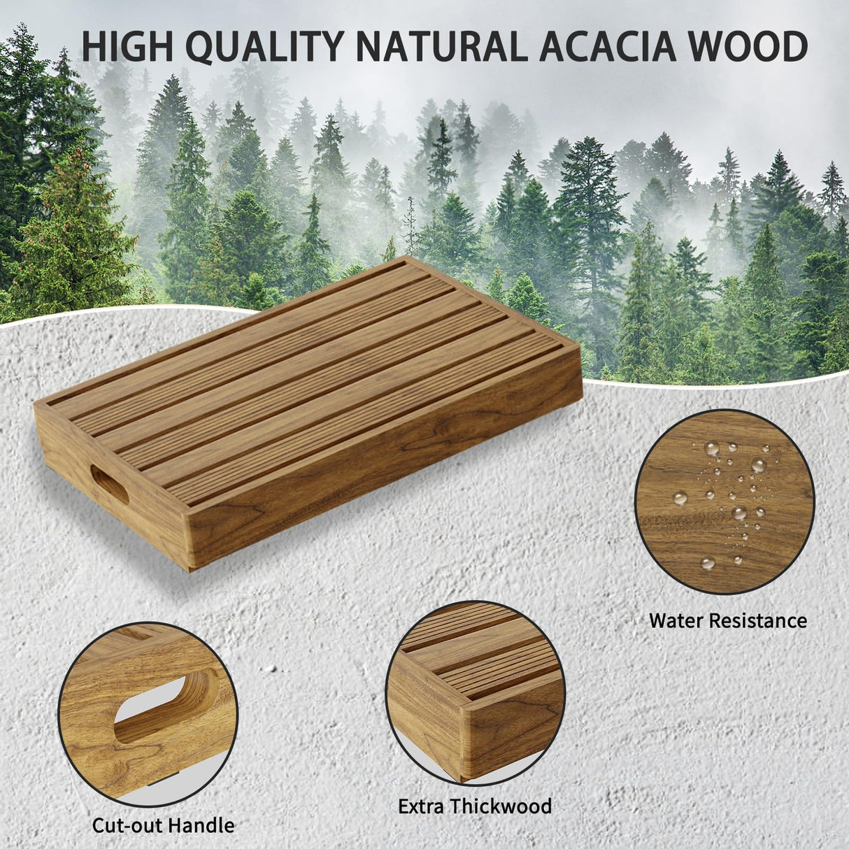 Wooden Platform Step Stool, 25" One Step Stool for Adults & Elderly, Acacia Wood High Riser Step Stool with Non-Slip Mat, Durable Wooden Mobility Stepping Stools for Handicap, Bedroom, Kitchen Fiaygro