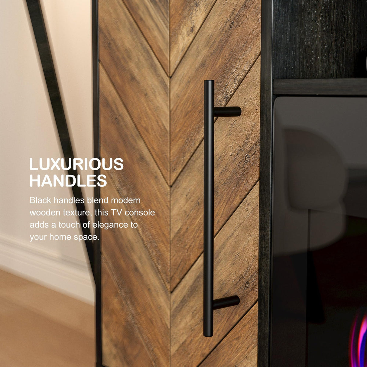 BELLEZE 68" TV Stand with 36" Electric Fireplace Heater, Entertainment Center with Storage Cabinet, Console Table for TVs up to 75" for Living Room, Bedroom - Harper (Black Ebony) BELLEZE