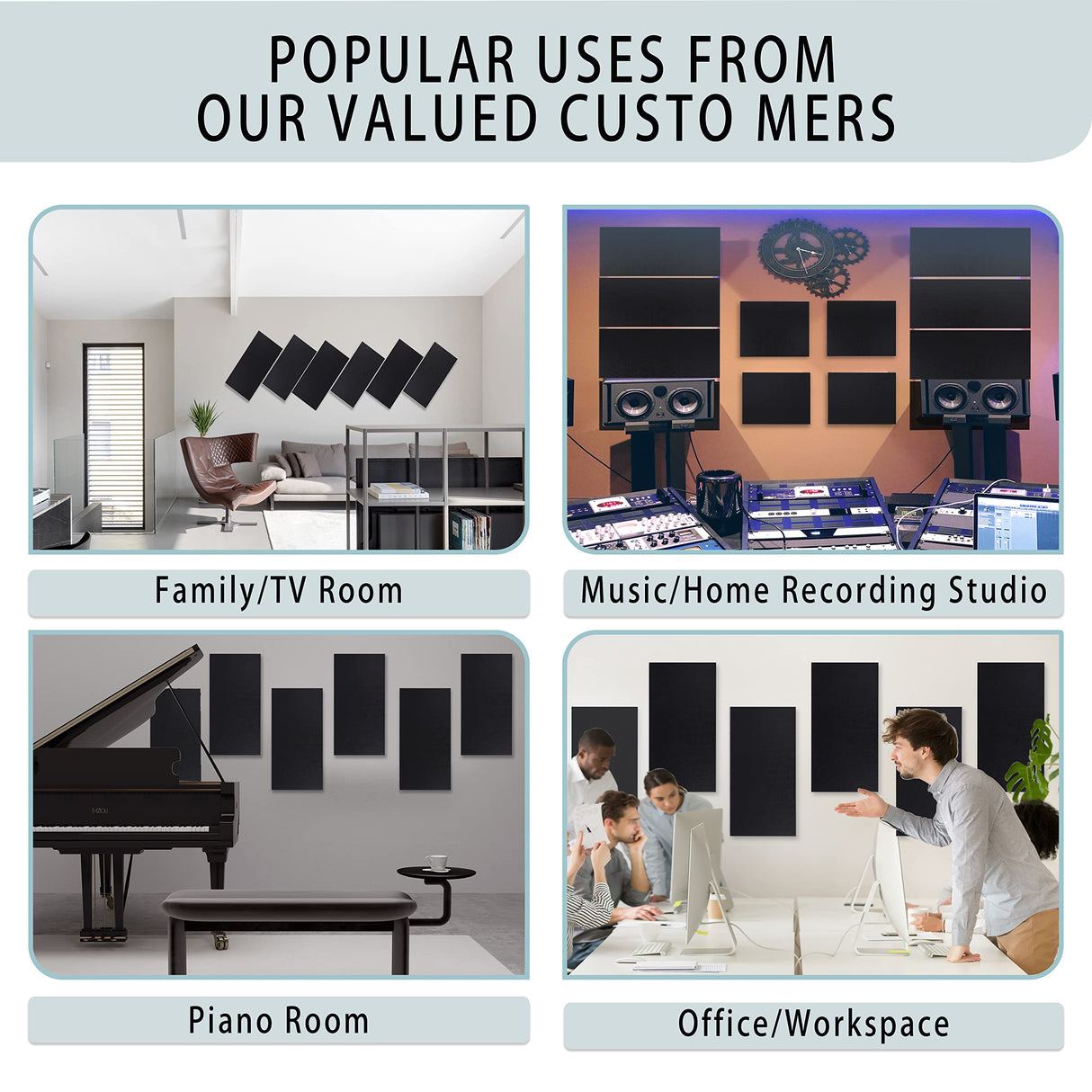 6 Pack Self-adhesive Acoustic Panels,15.75" X 31.5" X 0.47" Soundproof Wall Panels, High Density Beveled Edge Sound Absorbing Panels, Acoustic Treatment for Studio Home and Office (Black) ENSEPST