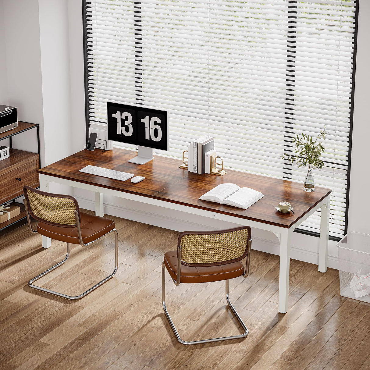 Tribesigns 2-Person Home Office Desk, 78.7" Extra Long Modern Desk, Double Workstation for Home Office, Work Desk for Two People (Walnut) Tribesigns