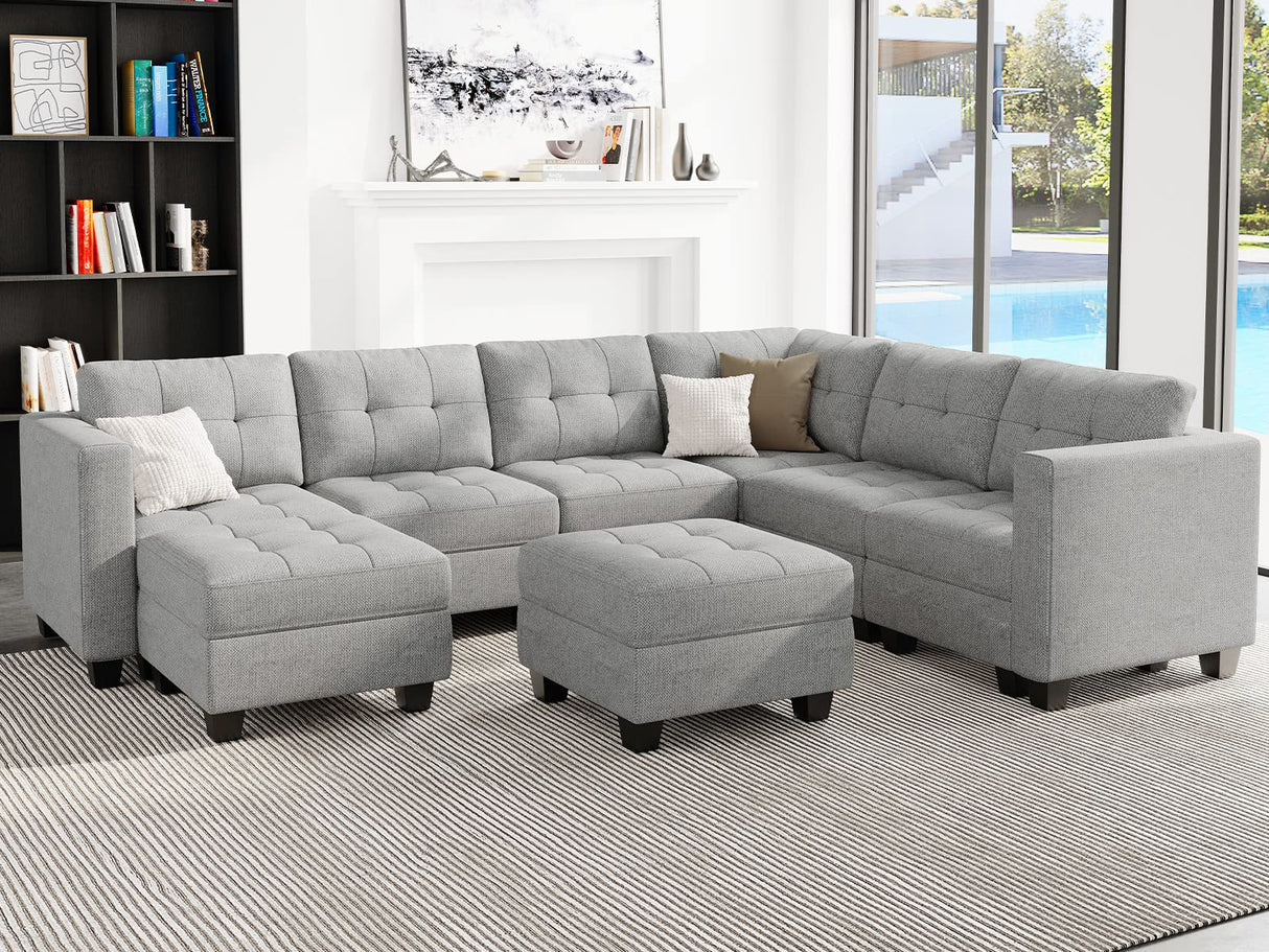 Belffin Modular Sectional Sofa with Storage Ottoman Oversized U Shaped Sofa Set Modular Sofa with Reversible Chaises Modern Fabric Light Grey Belffin