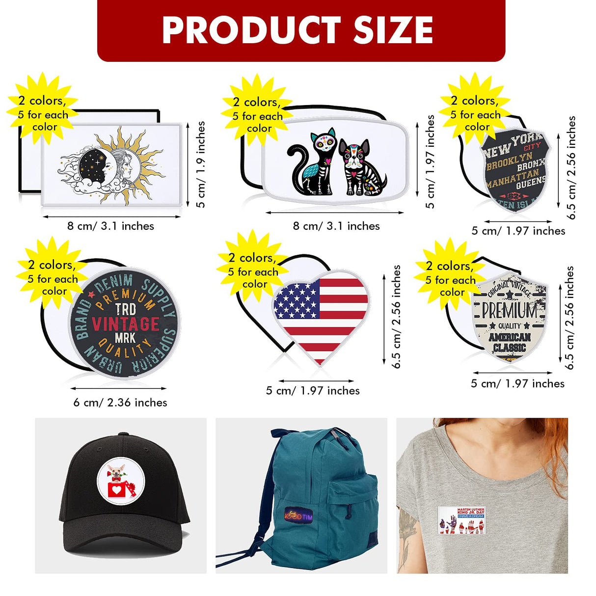 Waydress 60 Pcs Sublimation Patches Blank Fabric Iron on Hat Patches Blank Repair Blank Patches for DIY Crafts Hats Shirts Shoes Jeans Bags Uniforms, 6 Styles(Black and White) Waydress