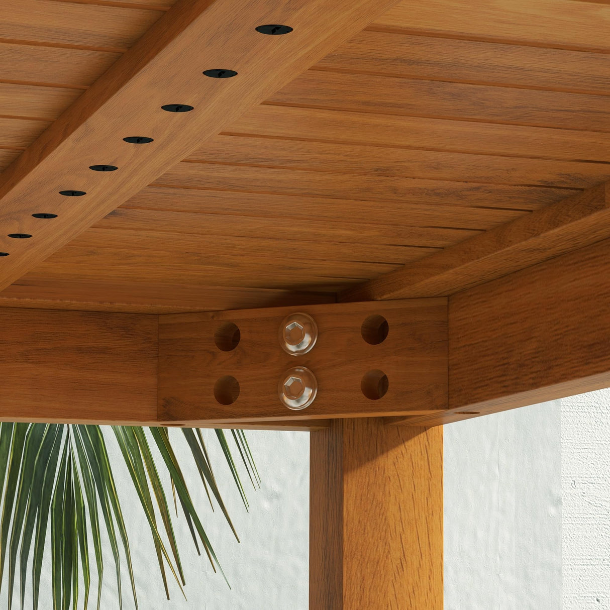 Outsunny Rectangle Patio Table for 6, Outdoor Dining Table with Umbrella Hole, Acacia Wood Table for Garden, Backyard, Deck, Natural Wood Outsunny