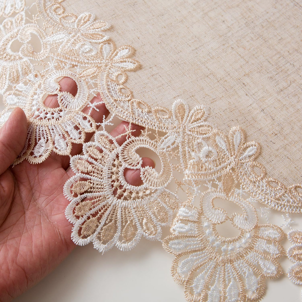 European Antique Jacquard Lace Table Doilies,Small Farmhouse Linen Embroidered Table Topper Scarf Place Mat RusticTable Cover (Flower Shape, Diameter 23.5Inch) VIRFONOR