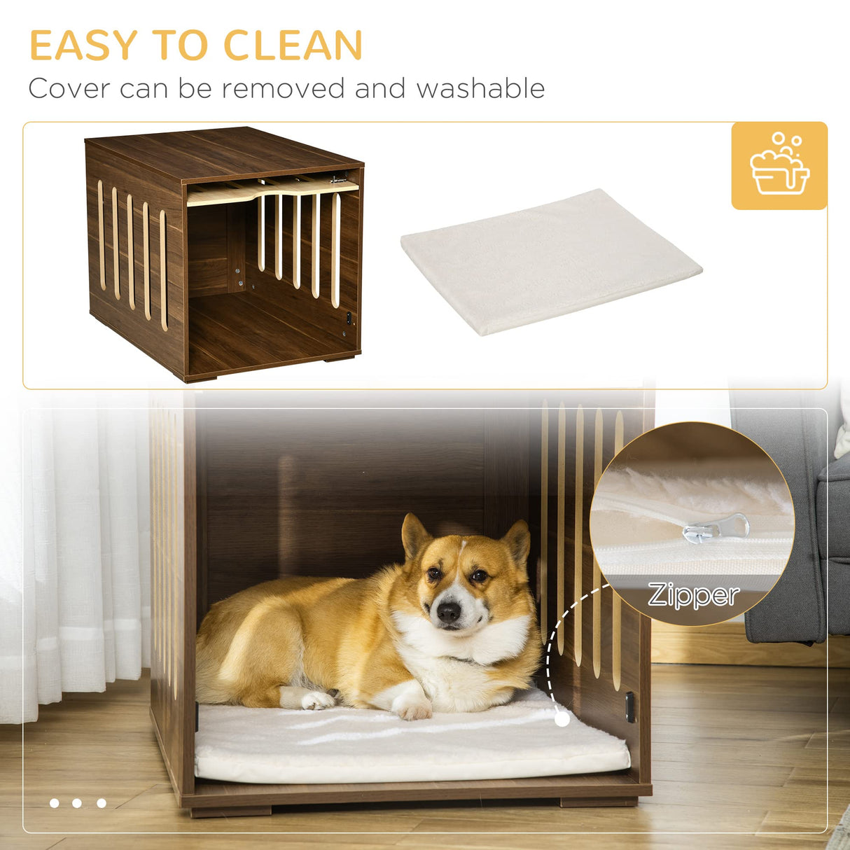 PawHut Furniture Style Dog Crate End Table with Removable Door Panel, Dog Crate Bed with Foam Cushion, Safety Lock, Indoor Use, for Small & Medium Dogs, Brown PawHut