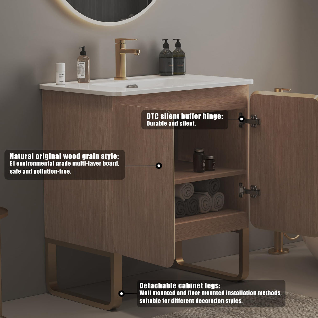 BLUHOUZZ Dalia 30 Inch Bathroom Vanity with Sink,Large Storage Freestanding Bathroom Vanity with Overflow for Modern Bathroom, One-Piece Sink Basin Minimalist Bathroom Sink Cabinet BLUHOUZZ