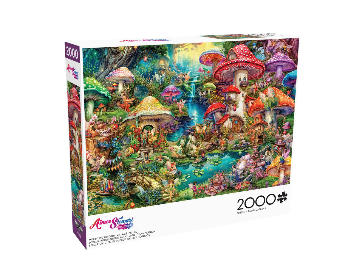Buffalo Games - Aimee Stewart - Merry Mushroom Village Picnic - 2000 Piece Jigsaw Puzzle for Adults Challenging Puzzle Perfect for Game Nights - Finished Size is 38.50 x 26.50 Buffalo Games