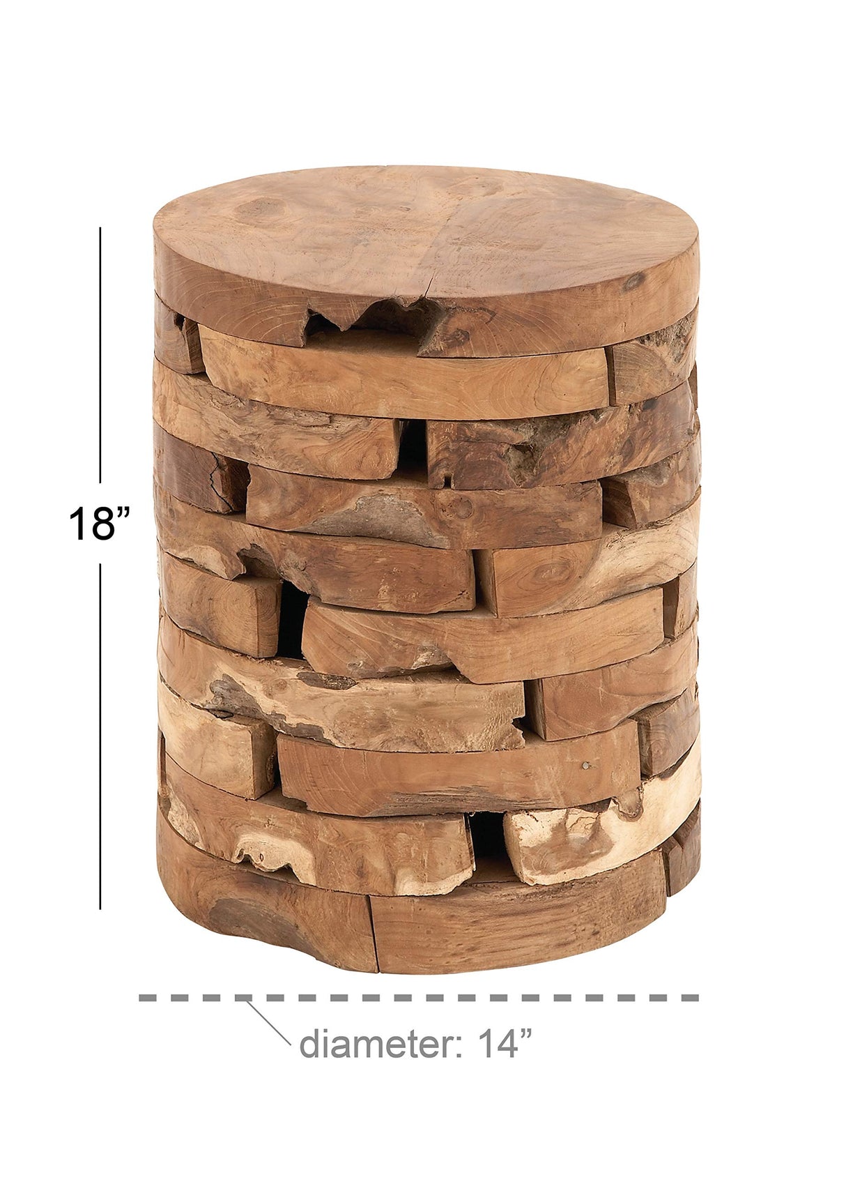 Deco 79 Teak Wood Handmade Side End Accent Table Live Edge End Table with Brick Inspired Design, Side Table 14" x 14" x 18", Light Brown Deco 79