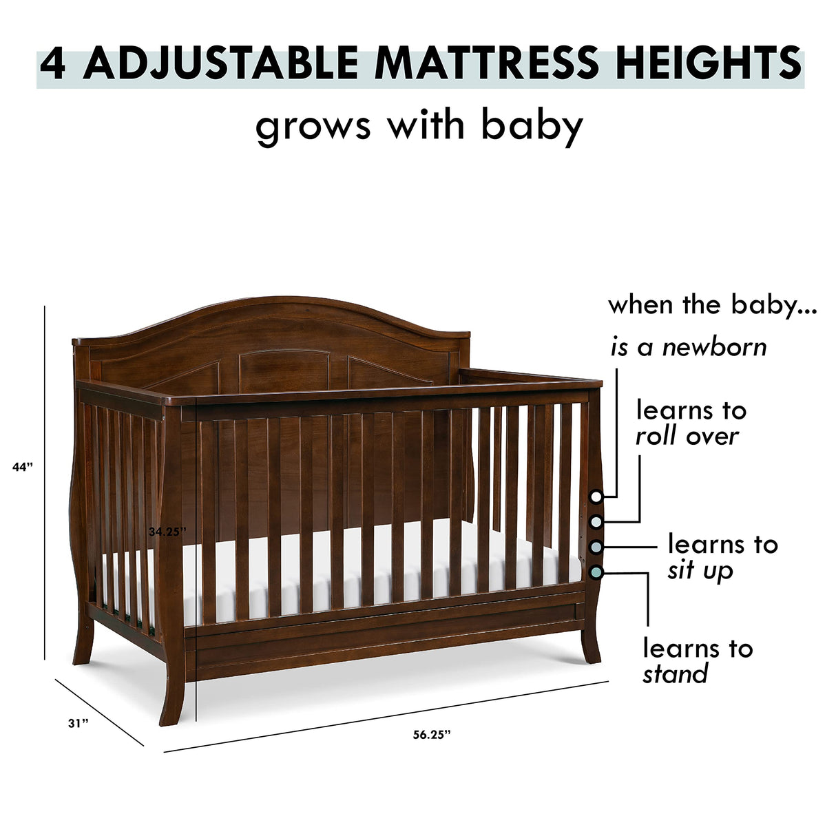 DaVinci Emmett 4-in-1 Convertible Crib in Espresso, Greenguard Gold Certified DaVinci