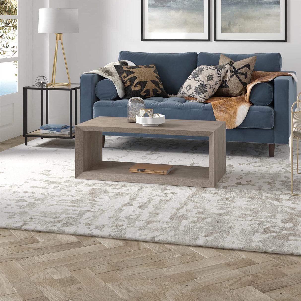 Henn&Hart Osmond Coffee Table, 48" Wide,Grey Henn&Hart