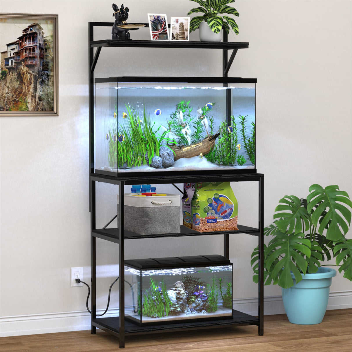 GDLF 20-29 Gallon Fish Tank Stand with Plant Shelf, Aquarium Stand with Storage Shelf for 20 Gallon Long Aquarium 30.7" x 16.53" Tabletop Fits Aquarium,Turtle Tank or Reptile Terrariums GDLF