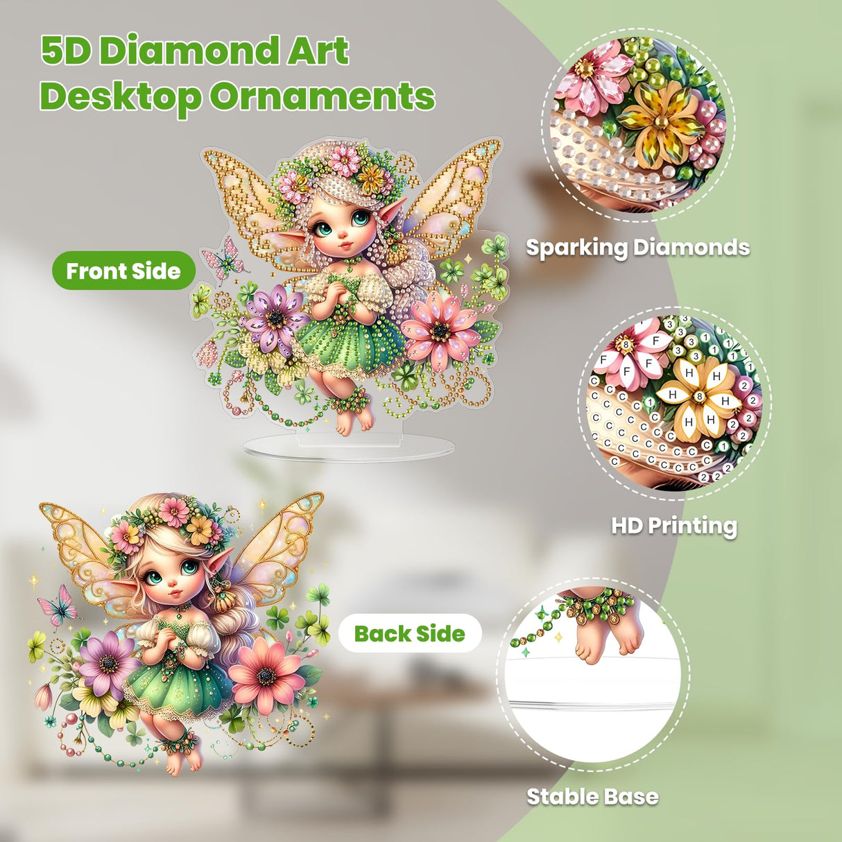 MOGTAA Fairy Diamond Art Desktop Ornaments Kits for Adults, DIY Flowers Diamond Art Painting Tabletop Ornament Kit, Special Shaped Crystal Gem Art Crafts for Home Office Table Decor Gift MOGTAA