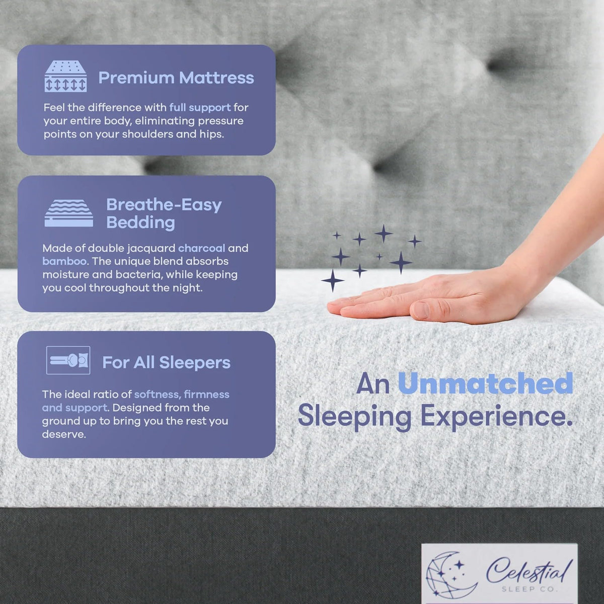 Celestial Sleep Gel Memory Foam Mattress in a Box, Made in The USA, CertiPUR-US Bed, 8 inch Firm - King Celestial Sleep