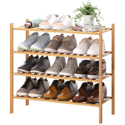 BMOSU 4-Tier Bamboo Shoe Rack Premium Stackable Shoe Shelf Storage Organizer for Hallway Closet Living Room Entryway Organizer (Natural Bamboo)