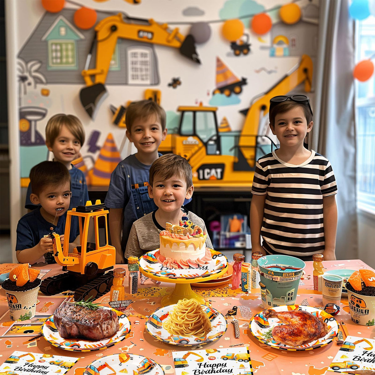 100 Pcs Construction Birthday Party Supplies - Construction Themed Plates and Napkins Forks Set, Disposable Dump Truck Tableware for Boys Kids Birthday Party Decorations Favors, Serve 25 Guests Litmitfu