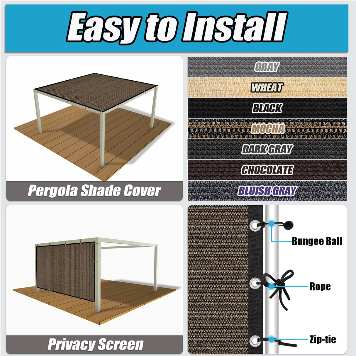 Amagenix Sun Shade Cloth Privacy Screen with Grommets 90% Sunblock Shade, Pergola Replacement Shade Cover Canopy for Outdoor Patio Garden,10' x 12', Mocha Amagenix