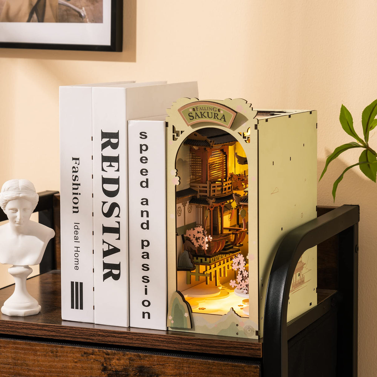 Rolife DIY Book Nook Kit Falling Sakura, DIY Miniature Booknook Kit Creative Decorative Bookend Bookshelf Insert 3D Puzzle for Adults, Halloween/Christmas Decorations/Gifts for Adults (Falling Sakura) Rolife