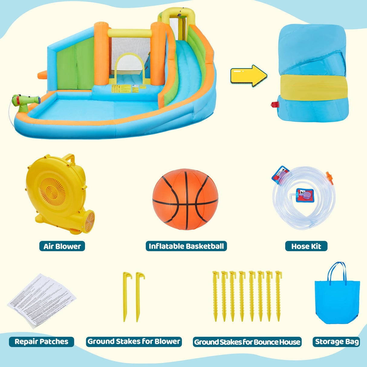 Yaheetech Inflatable Bounce House, Water Bouncer Castle for Kids Aged 3-10 W/Splash Pool, Toy Market Stand, Bouncer Area, Slide, Climbing Wall, Storage Bag, 520W Blower for Outdoor Backyard Yaheetech