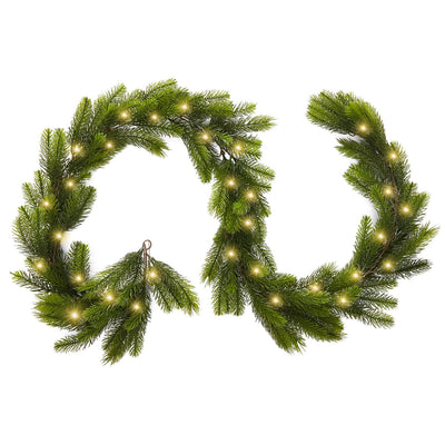 9FT Real Touch Norfolk Pine Garland Christmas with Light Winter Artificial Faux Greenery Garland Table Mantle Stairs Fireplace Wall Decor Outdoor Indoor Porch Home Decorations (Battery Not Included)