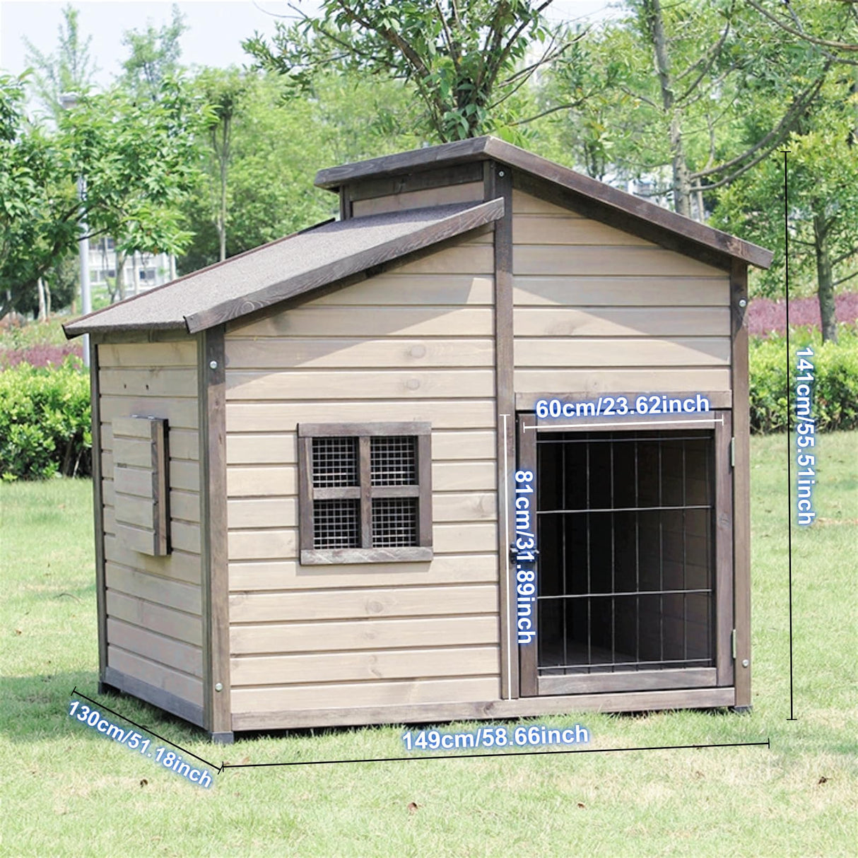 YAOYEENPR Large Insulated Outdoor Dog House for Large Breed Dogs, Weatherproof Wooden Dog Shelter with Elevated Floor and Asphalt Shingles Roof YAOYEENPR
