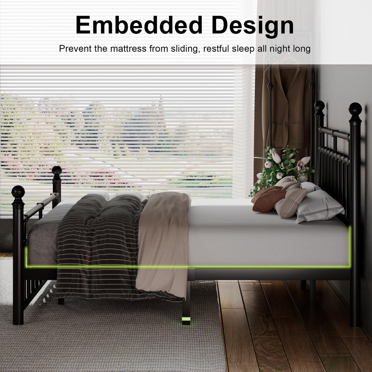 Feonase King Size Metal Platform Bed Frame with Victorian Classic Iron-Art Headboard & Footboard, Steel Slats Support, 12" Under Bed Storage, No Box Spring Needed, Easy Assembly, Noise-Free, Black Feonase