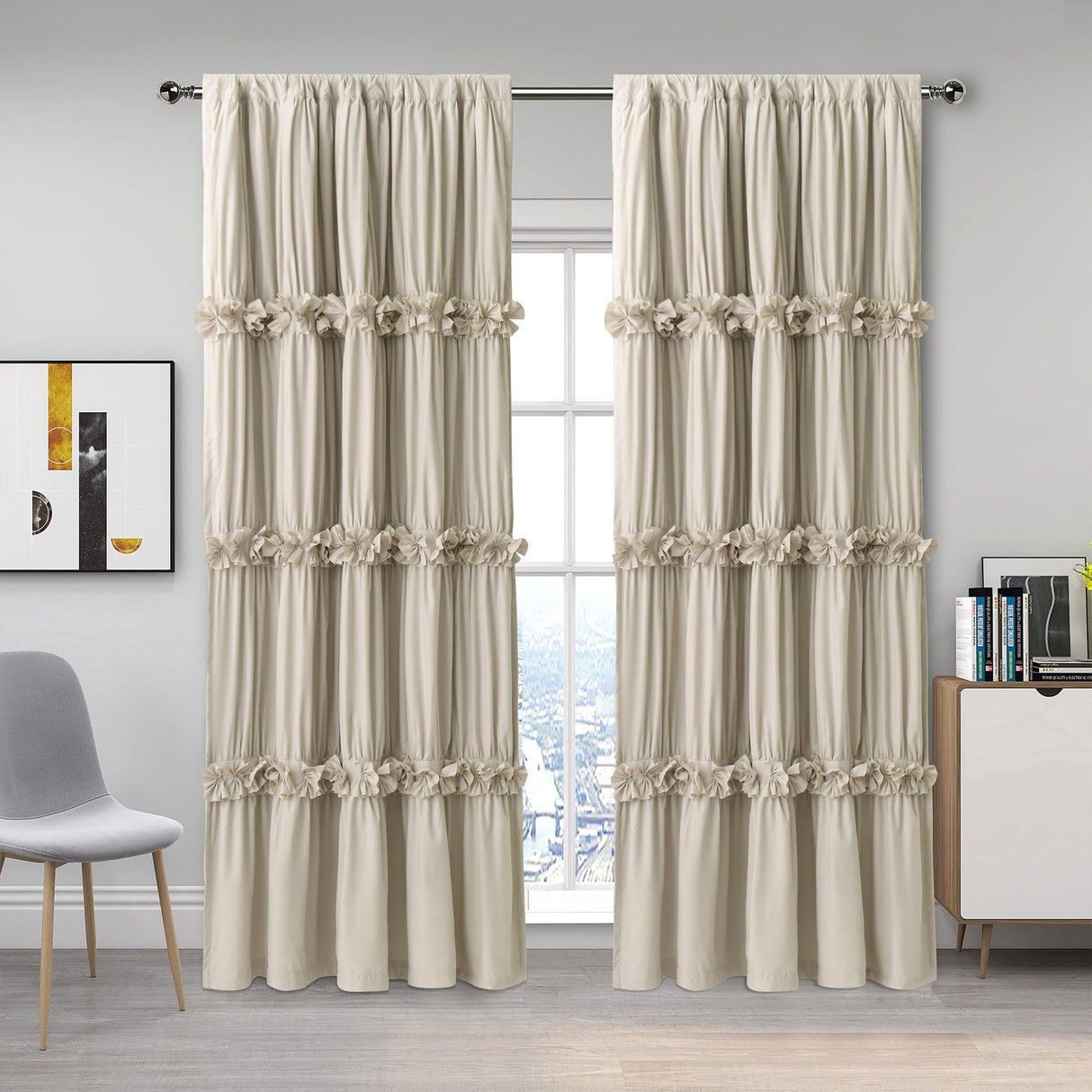 Homechoice Decor Thermal Insulated Blackout Window Curtains, 52" W x 96" L x 2 Panels, Boho Ruched Window Treatments with 3 Rows of Butterfly Flowers, Rustic Rod Pocket Drapes for Room, Camel (LQ-30) Homechoice Decor