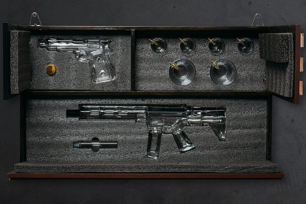 AR15 Whiskey Gun Decanter Flag Set - 1000ml Rifle & Pistol Set - Hanging Storage American Flag Gift Box & Bullet Glasses & Shot Glass, Great Gift - Army, Navy, Marine, Veterans & Gun Enthusiasts Gifts The Wine Savant