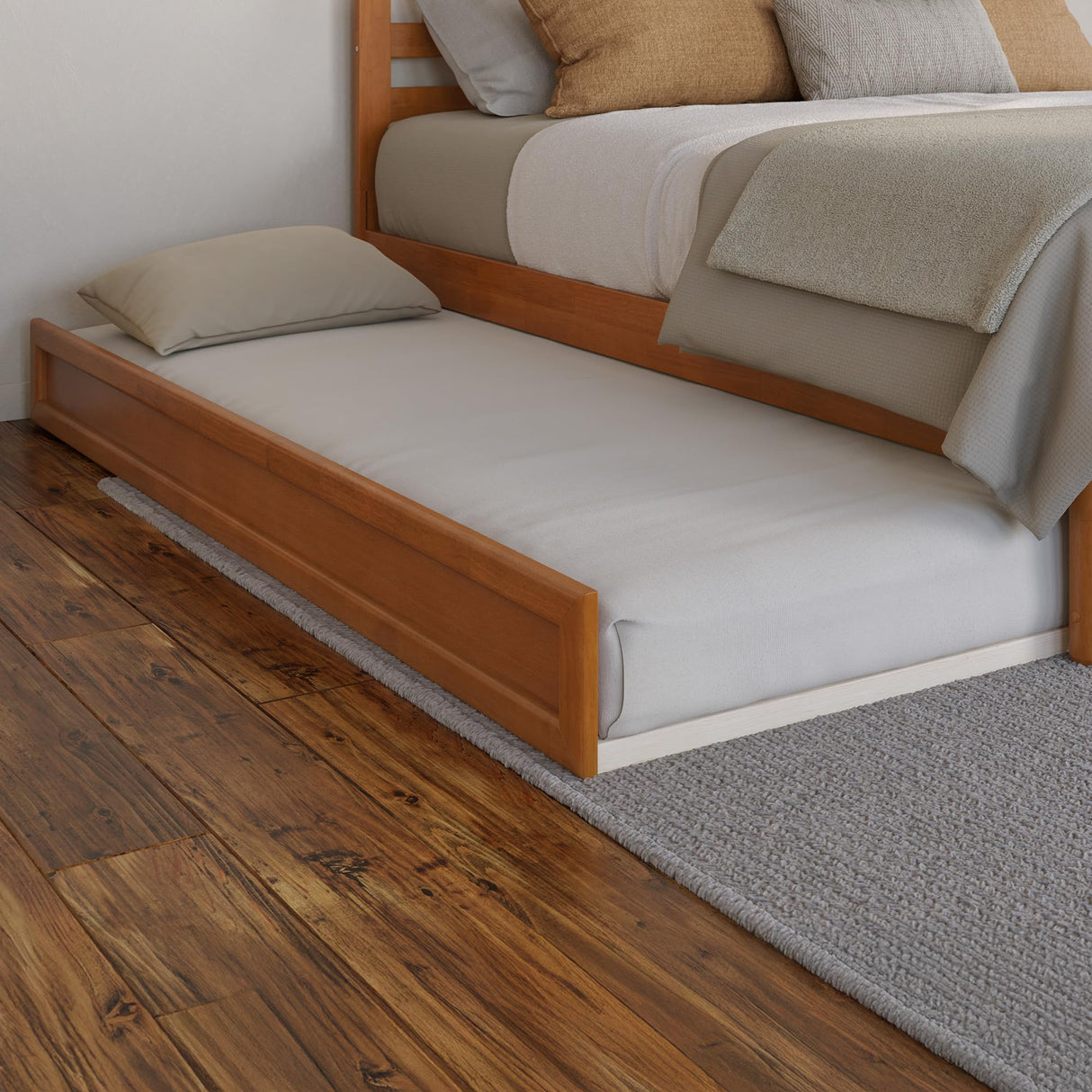 AFI, Everett King Platform Bed with Panel Footboard and Twin XL Trundle, Light Toffee AFI