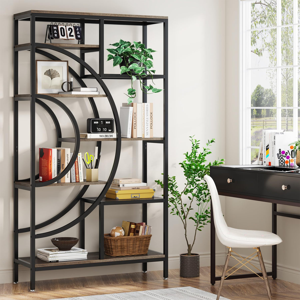 Tribesigns 71 in Geometric 8-Tier Industrial Bookshelf with Metal Frame for Home Office and Living Room Tribesigns