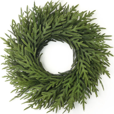 26" Norfolk Pine Wreath for Front Door, Artificial Christmas Wreaths Faux Green Fake Pine Needles Wreath for Front Door Wall Windows Indoor Outdoor Christmas Decor