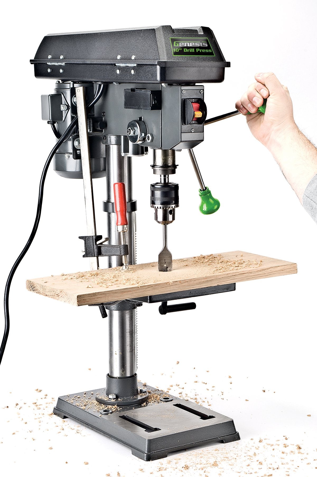 Genesis GDP1005A 10" 5-Speed 4.1 Amp Drill Press with 5/8" Chuck, Integrated LED Work Light, and Table that Rotates 360° and Tilts 0-45° Genesis