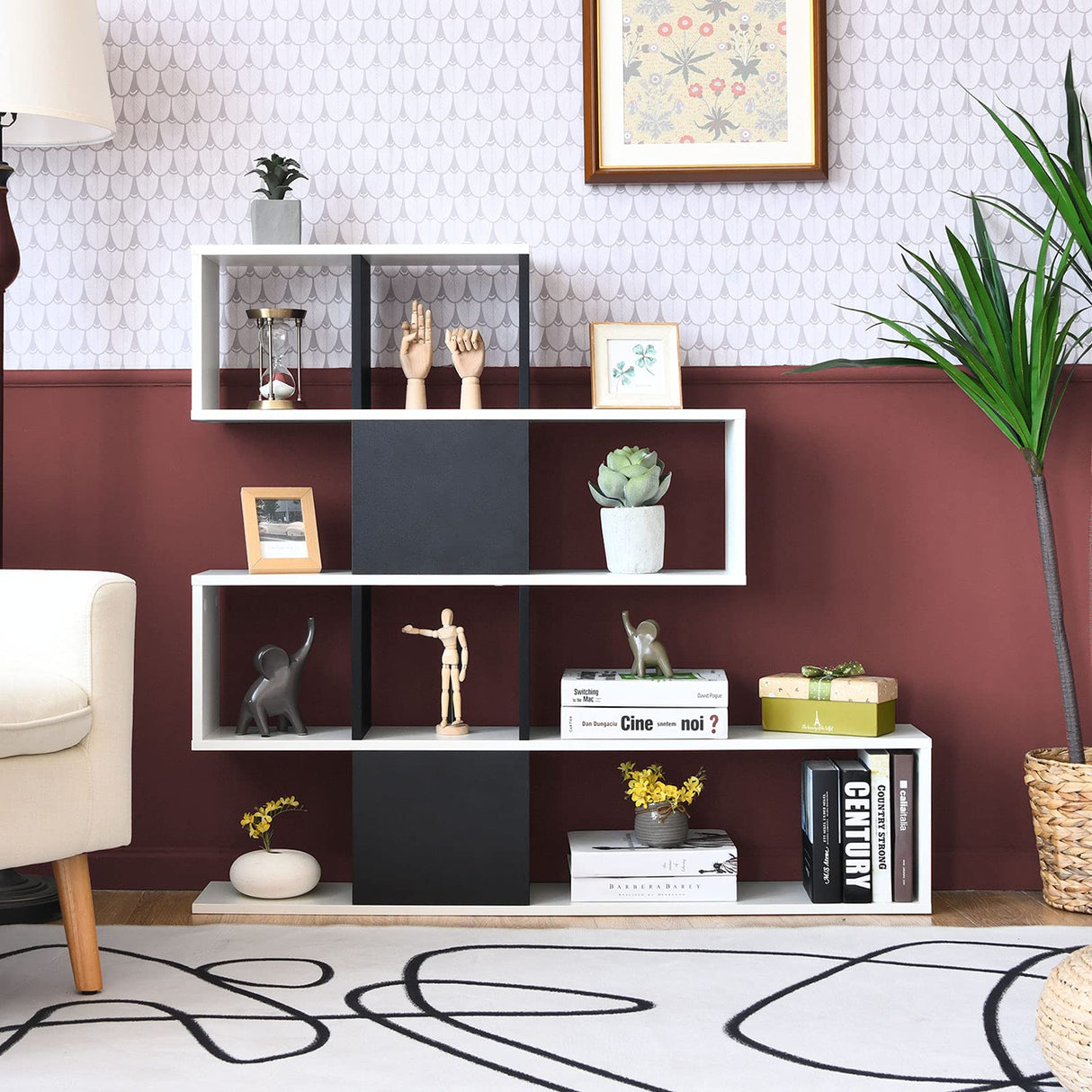 Tangkula 8 Cubes Bookshelf, Modern Ladder Corner Bookcase, 8-Cube Open Stepped Storage Bookcase, 5-Tier Display Shelf for Home Office, 47 x 8 x 43 Inch, Living Room Divider Booksheif Tangkula