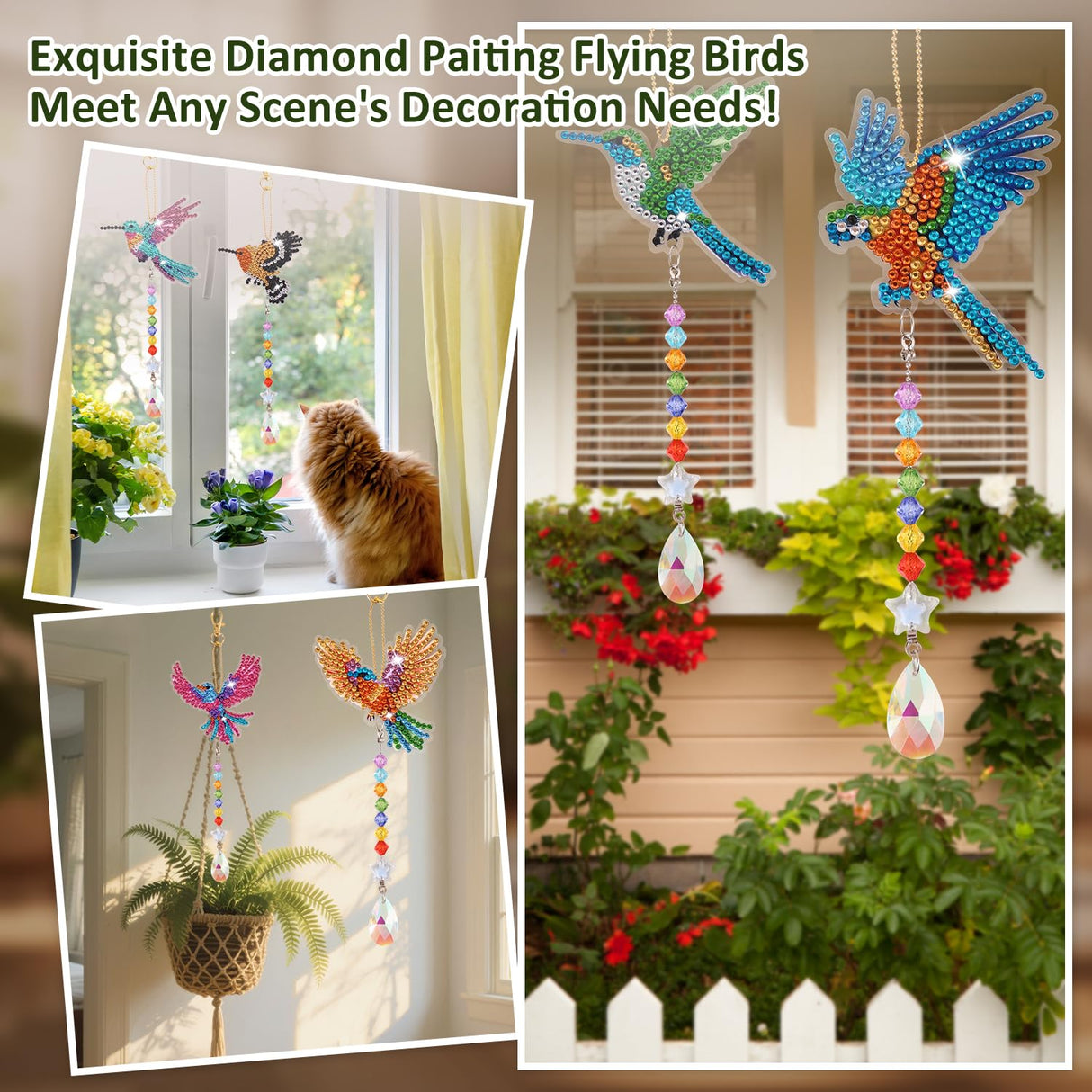 6 Pcs Diamond Painting Wind Chimes Rhinestone Hummingbird Diamond Art Suncatcher Double Sided 5D DIY Diamond Painting Kits for Adults Christmas Ornament Best Gifts for Mom VYRANA