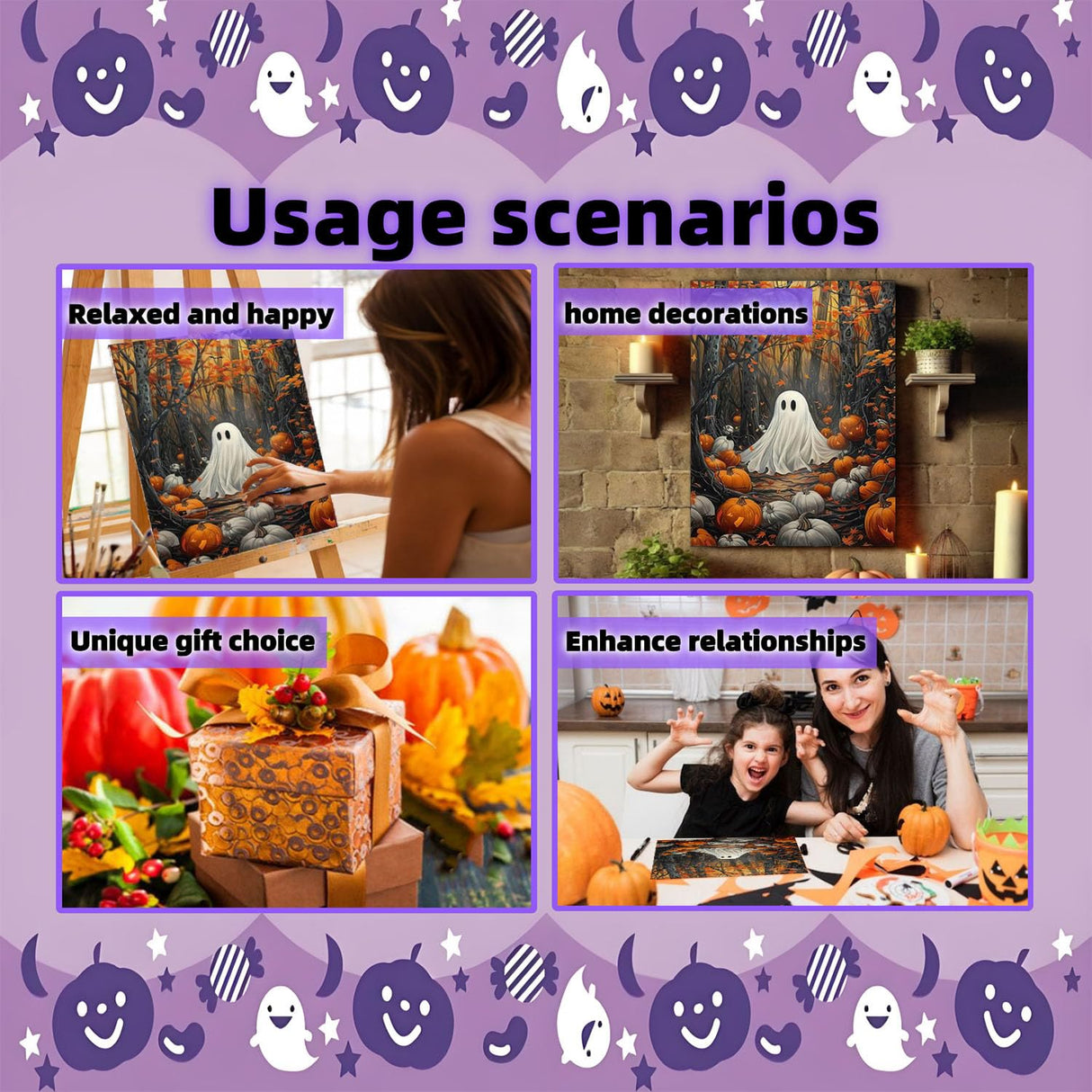 Arttoplus Halloween Paint by Numbers Kit for Adults Beginner-Ghost Adult Paint by Number Kits on Canvas, Ghost DIY Acrylic Oil Painting by Numbers for Adults for Gift Home Wall Decor(16x20inch) Arttoplus