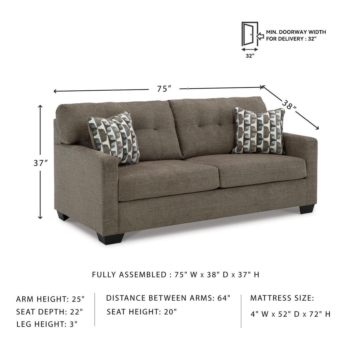 Signature Design by Ashley Mahoney Contemporary 2-in-1 Tufted Sofa Sleeper with Folding Gel Memory Foam Mattress, Full, Dark Brown Signature Design by Ashley