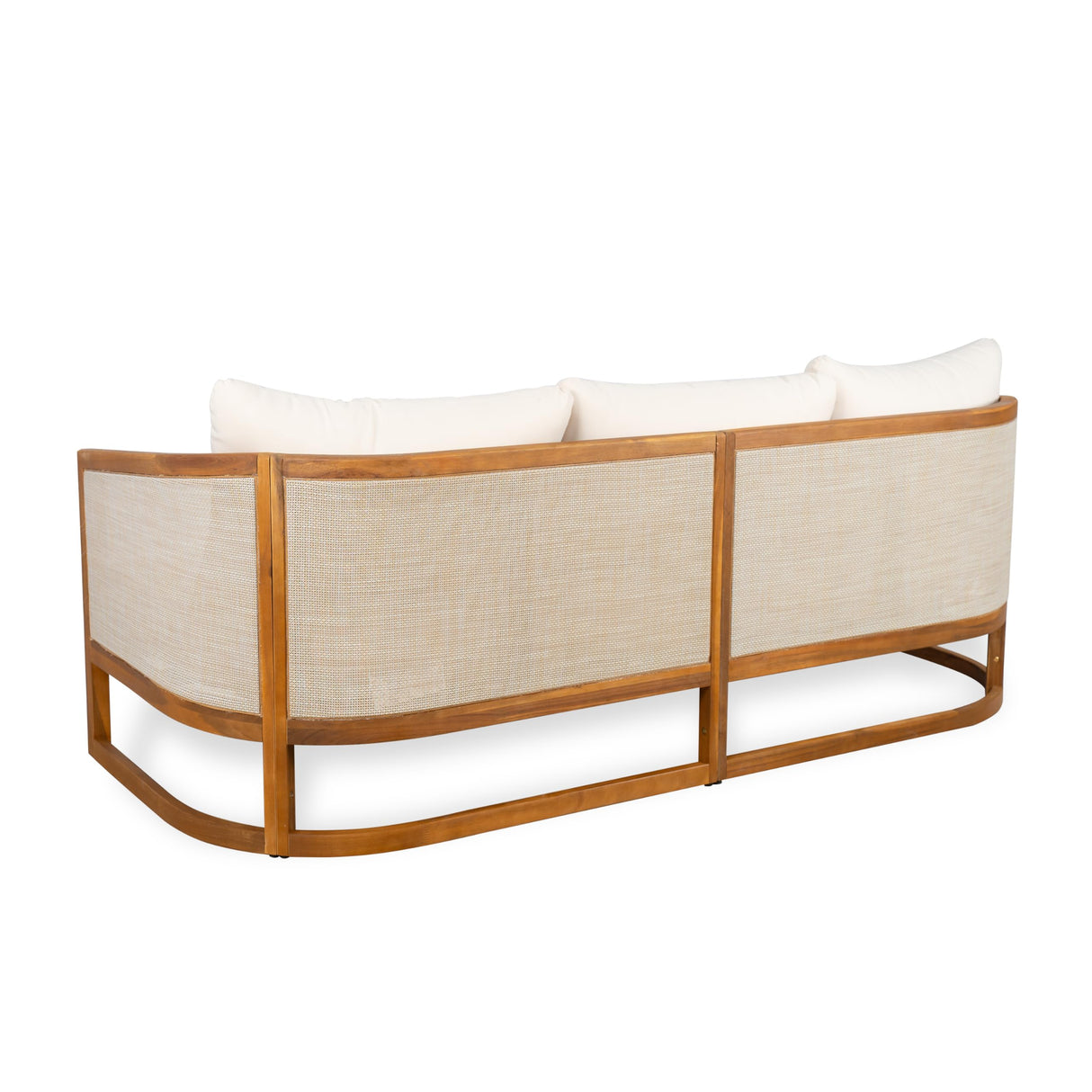 Christopher Knight Home Catania Acacia Wood Outdoor 3 Seater Sofa with Cushions, Wooden Patio Sofa Couch with Cushion, Comfy Garden Cloud Sofa Couch with Textilene Armrest, Teak+ Beige Christopher Knight Home