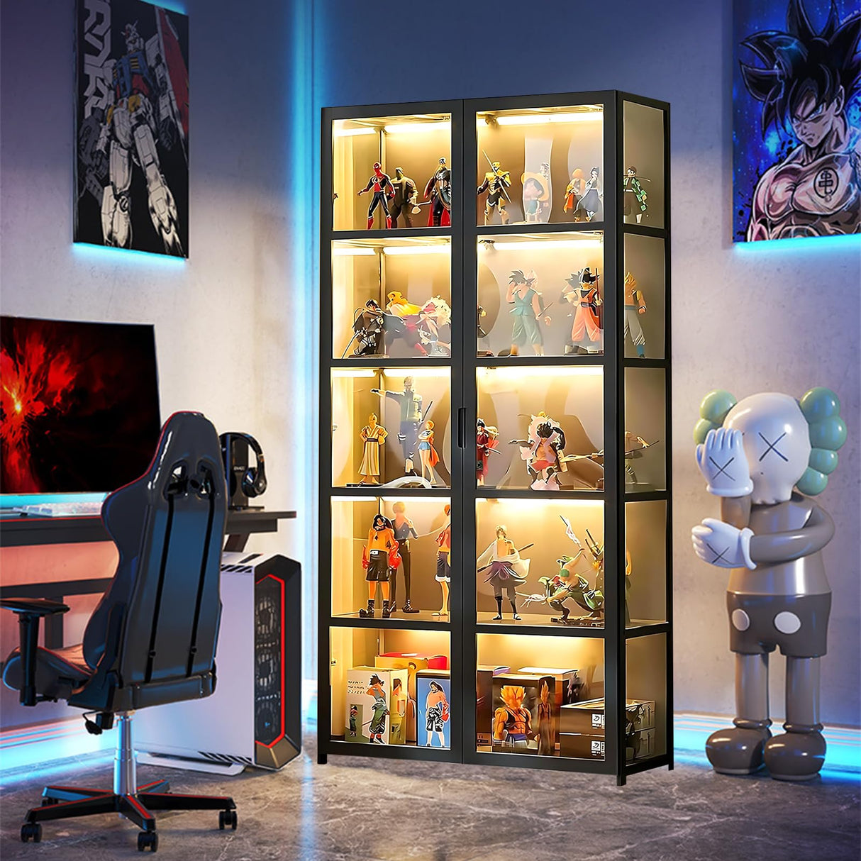 TVMCNA 67" Display Cabinet, Curio Display Cabinet with Door and 4 Adjustable Shelves, Large Capacity Storage Cabinet Collectibles Toy Display Case for Living Room TVMCNA