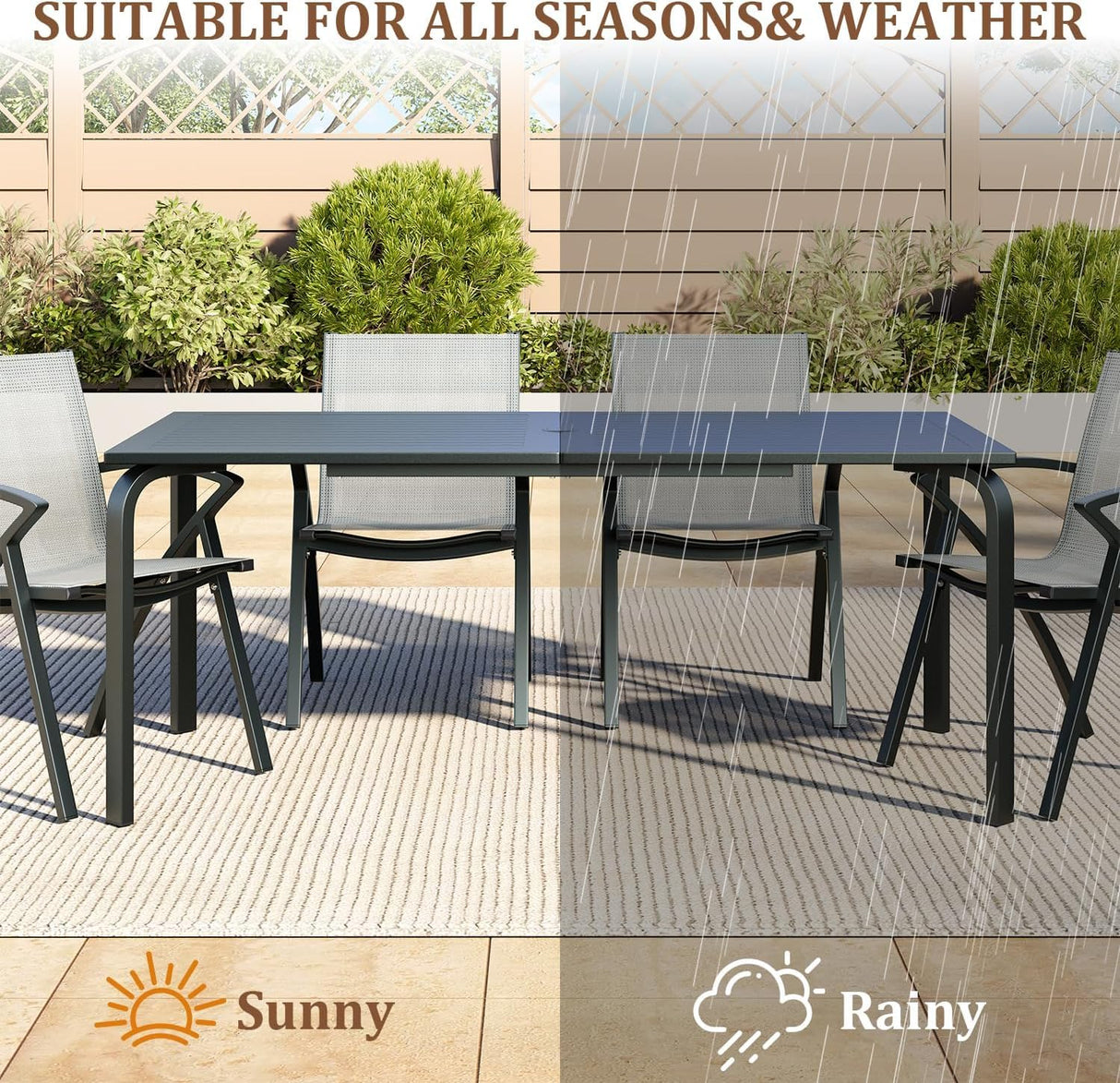 SLEKVERSA 9 Piece Outdoor Patio Dining Set with Umbrella Hole, Outdoor Dining Set with 71" Aluminum Table & Aluminum Sling Back Chair, Outdoor Patio Furniture Sets for 8 People (9 Piece) SLEKVERSA