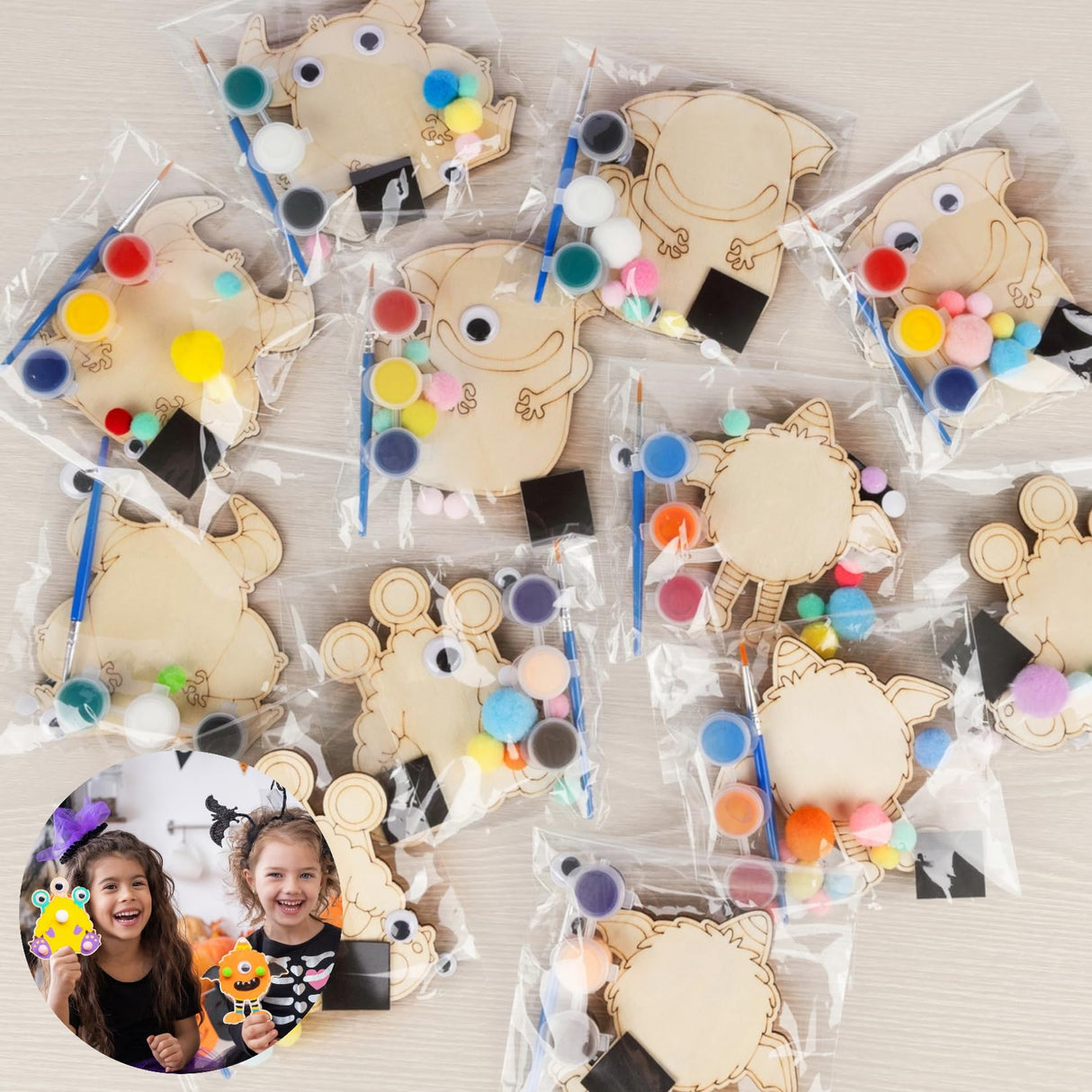 VENUSFIT Halloween Crafts for Kids – 12 PCS DIY Monster Wooden Magnet Painting Kit with Googly Eyes – Halloween Party Favors for Ages 4-8, Non Candy Trick or Treat Gifts & Classroom Treats Bulk VENUSFIT