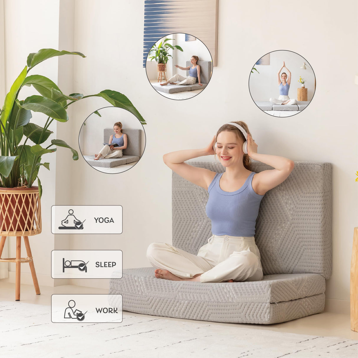 Tri-Fold Memory Foam Mattress, 4 inch Single Folding Mattress with Collapsible and Washable Cover, Travel and Guest Mat, 75"×25"×4", Grey MLILY