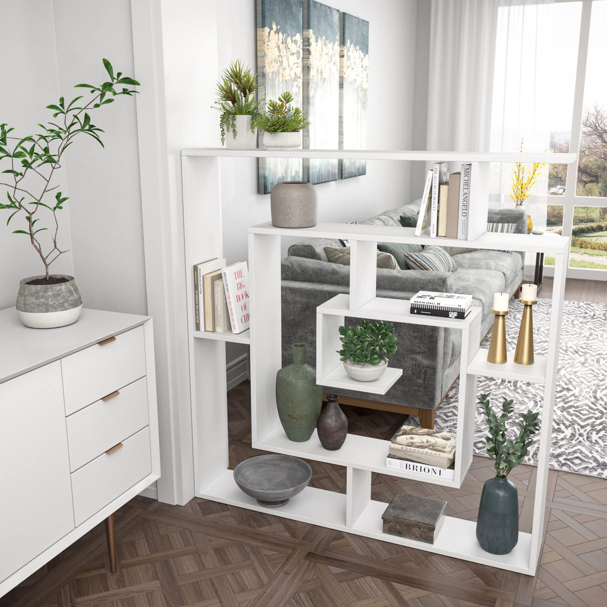 Ada Home Décor Briscoe Bookcase, 49'' x 51'' x 8.5'', White Ada Home Decor