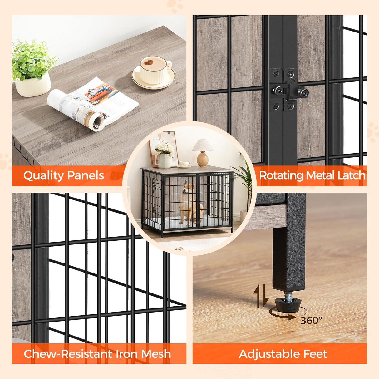 MAHANCRIS Dog Crate Furniture with Cushion, Wooden Dog Kennel with Double Doors, Heavy Duty Dog Cage for Small/Medium/Large Dogs, Indoor Dog House End Table, 31.5" L, Greige DCHG0701 MAHANCRIS