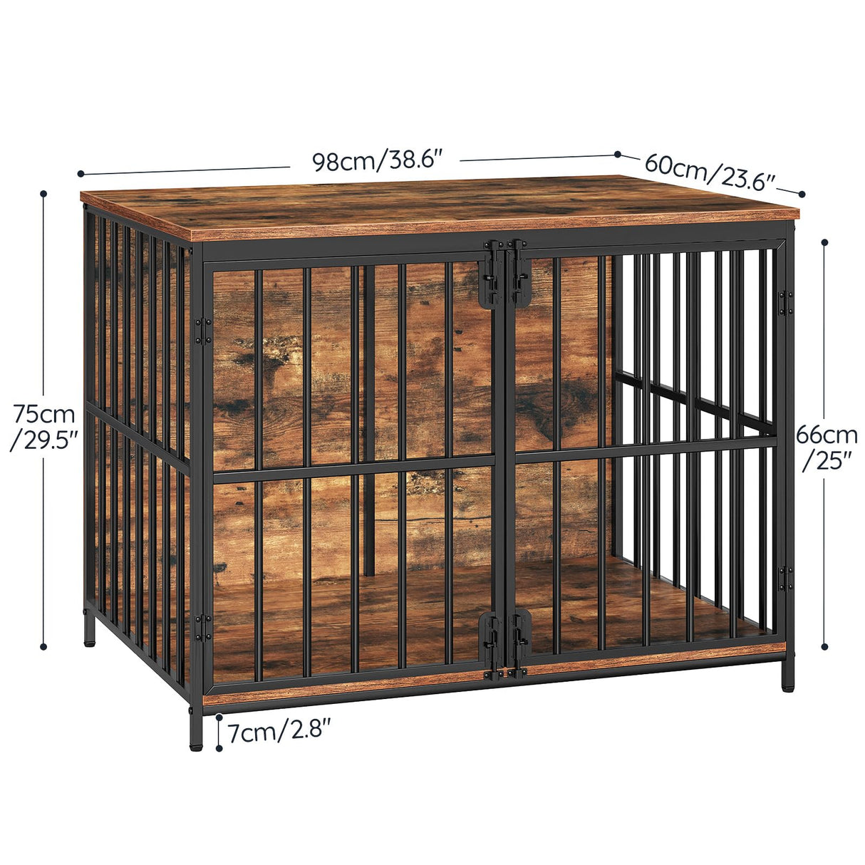 HOOBRO 38.6" Dog Crate Furniture, Wooden Indoor Dog Kennel, Decorative Dog Crate End Table, Chew-Resistant Heavy Duty Dog Crate for Small/Medium Dog, Rustic Brown and Black BF100GW03 HOOBRO