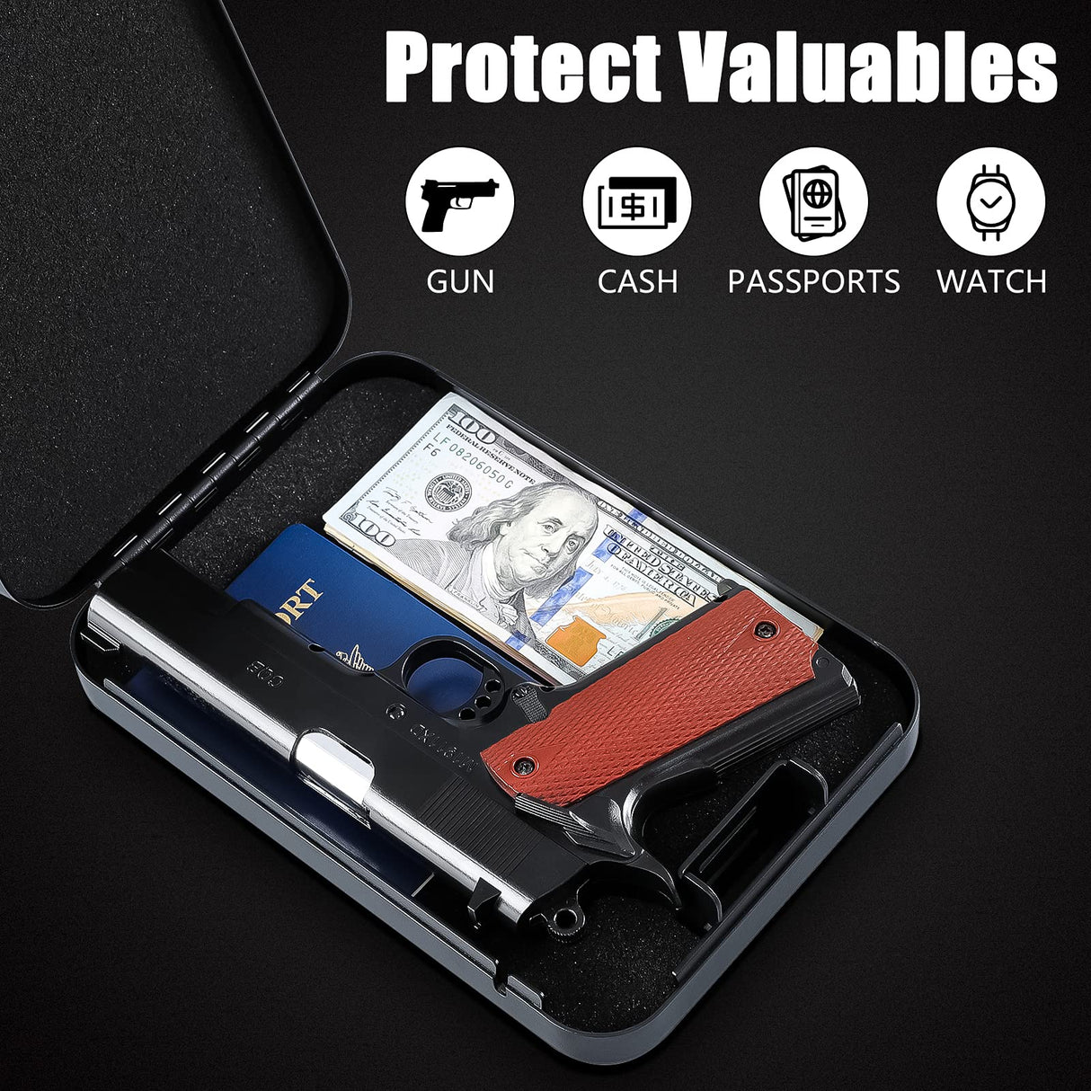 Dalmbox Car Gun Safe for Pistols Small Handgun Lock Box with Key Lock Portable Travel Pistol Safe for Car, Home, Travel (9.4" X 6.4" X 1.8") Dalmbox