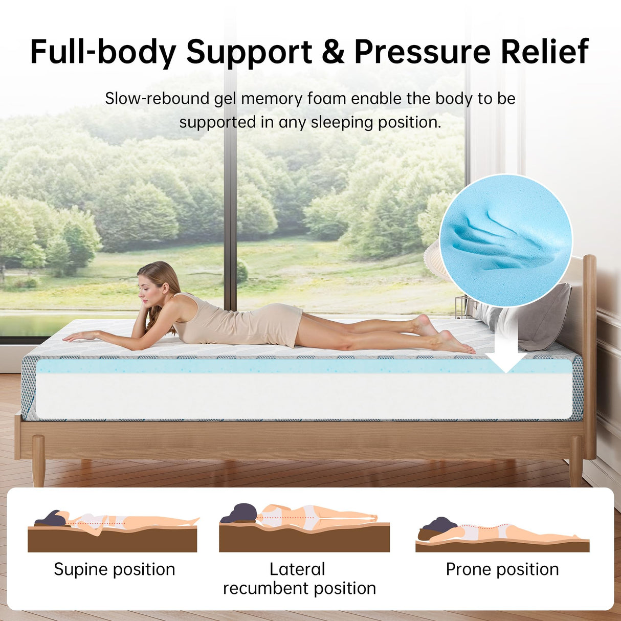 GTWMAT Full Size Mattress 8 Inch, Cooling Gel Memory Foam Mattress in a Box for Single Adult Cool Sleep Pressure Relief, Removable Washable Cover, Medium Firm Feel, CertiPUR-US Certified, Blue GTWMAT