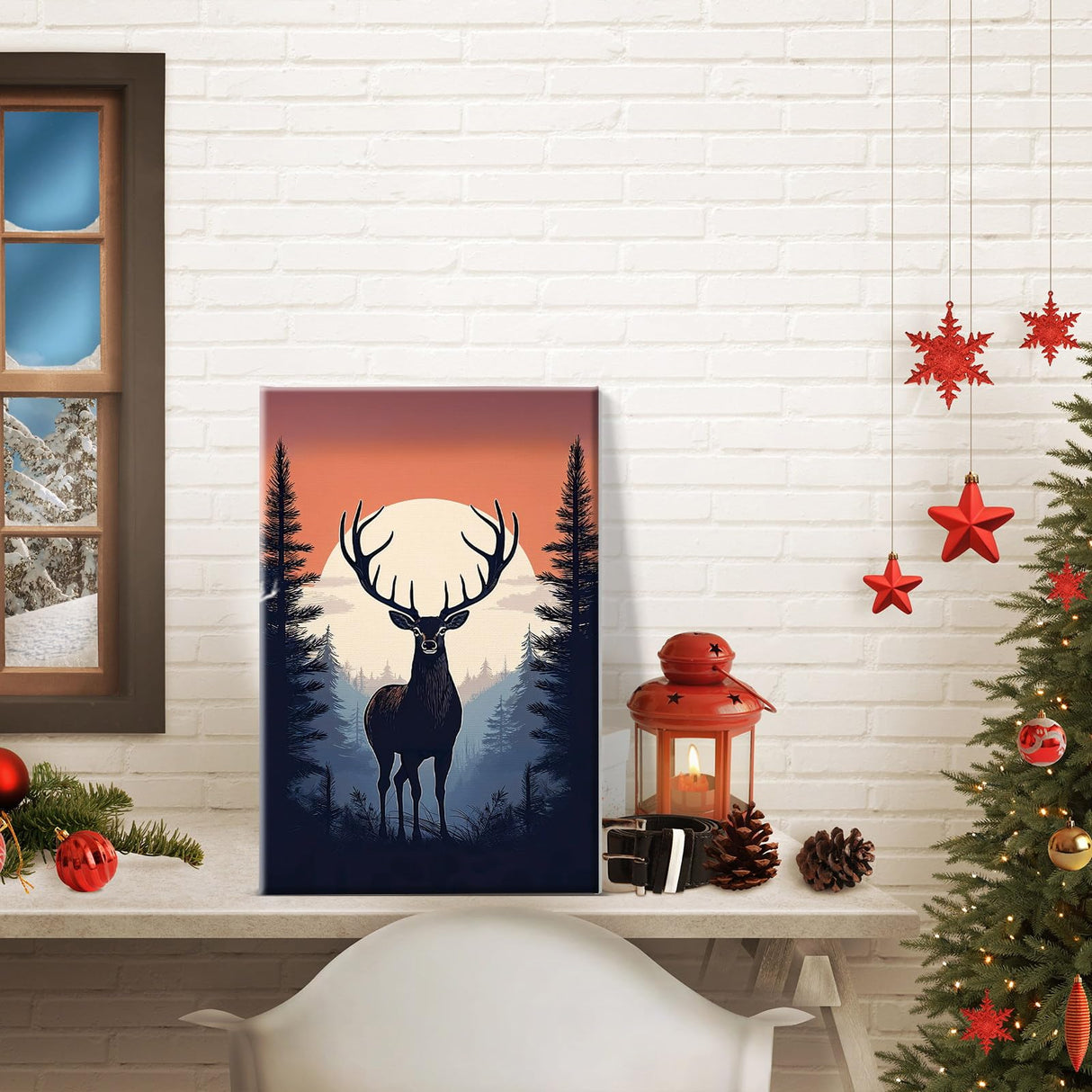 JOOZ Paint by Numbers Kit for Adults Framed Deer Paint by Number with Easel Moon Adult Paint by Number Kits Framed Canvas DIY Forest Oil Painting Kits for Home Wall Decor 8x12 Inch JOOZ