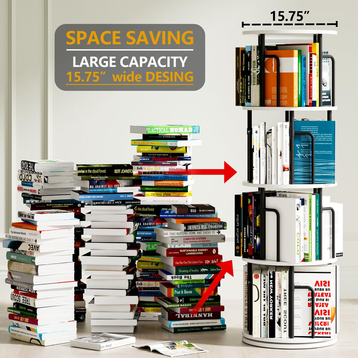 YYTDDUUU Rotating Bookshelf,4 Tier Revolving Bookshelf Tower Spinning Bookcase,Round Rotating Book Shelf,Corner Bookcase Corner Organizer for Home&Office YYTDDUUU