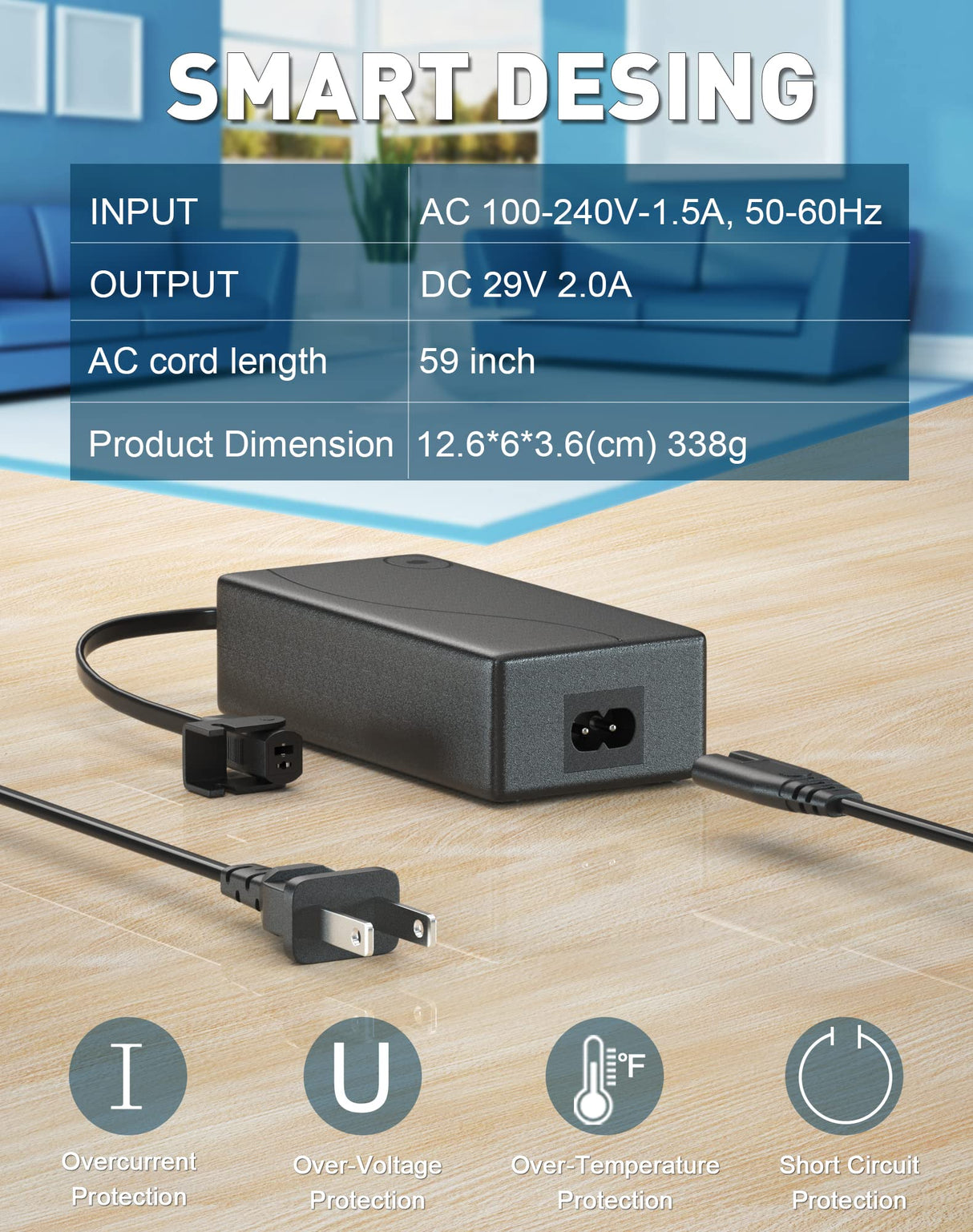 Power Recliner Power Supply, AC/DC Switching Power Supply Transformer 2-pin 29V/24V 2A Adapter with AC Power Cord for Electric Power Recliner Lift Chair Ponkor