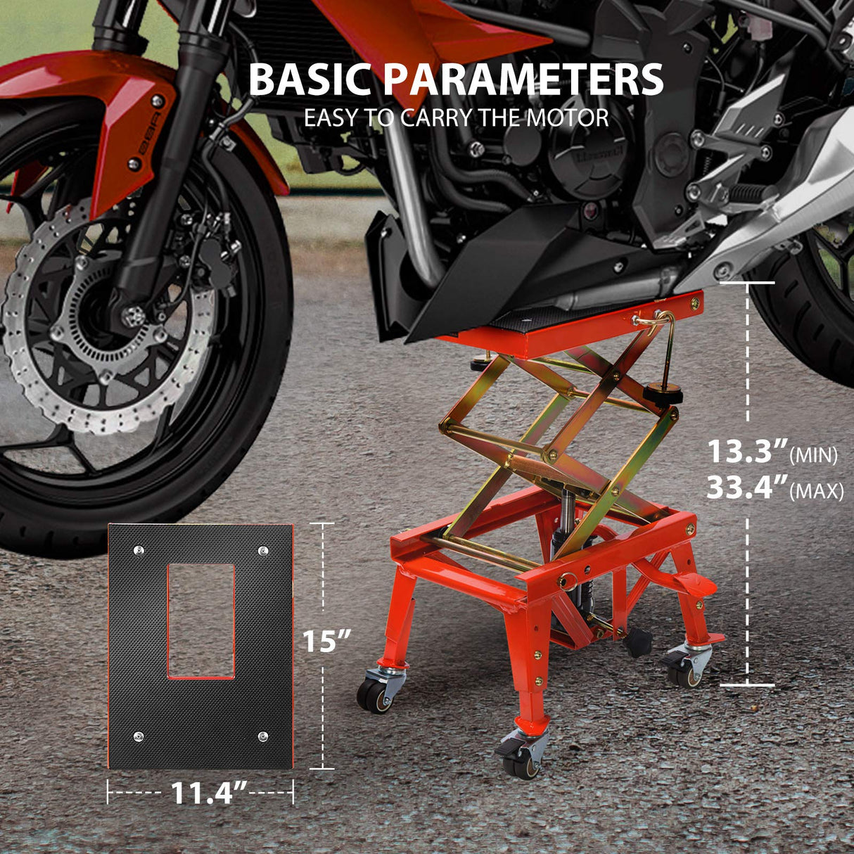 VIVOHOME 350 Lbs Heavy Duty Hydraulic Motorcycle Lift Jack Table Foot Operated ATV Dirt Bike Scissor Stand with 4 Wheels VIVOHOME
