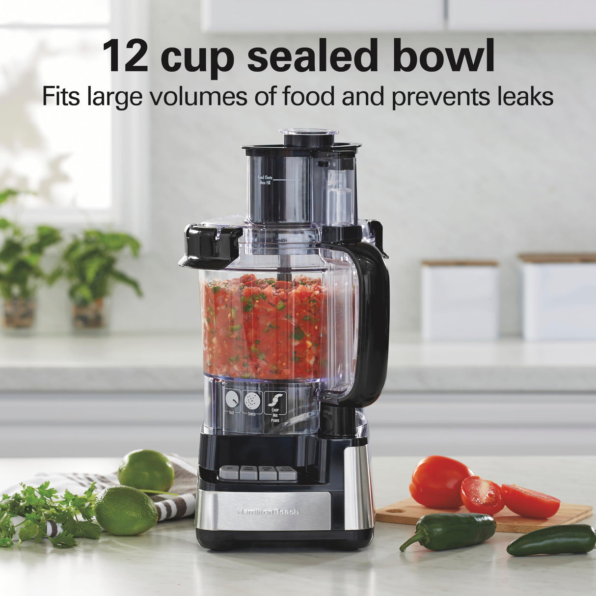 Hamilton Beach Stack & Snap Food Processor and Vegetable Chopper, BPA Free, Stainless Steel Blades, 12 Cup Bowl, 2-Speed 450 Watt Motor, Black (70725A) Hamilton Beach